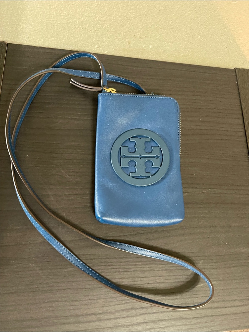 Tory Burch Navy Leather Logo Crossbody Wristlet
